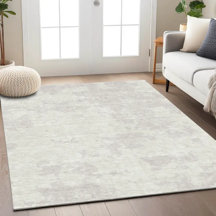 5' X 8' Ivory And Gray Abstract Washable Indoor Outdoor Area Rug