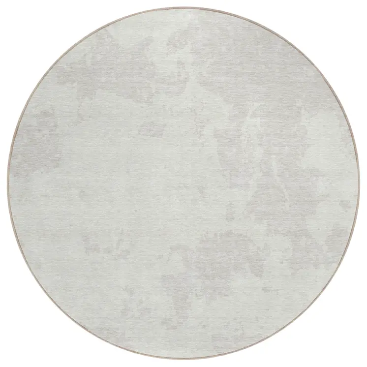 8' Ivory And Gray Round Abstract Washable Indoor Outdoor Area Rug