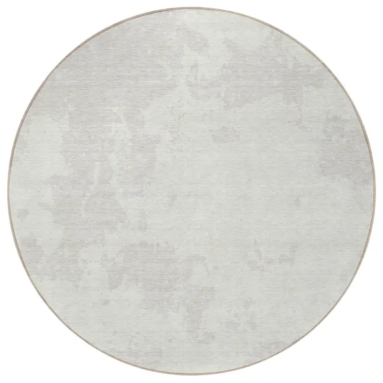 8' Ivory And Gray Round Abstract Washable Indoor Outdoor Area Rug