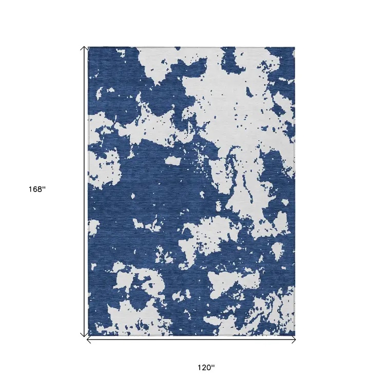 10' X 14' Navy Blue And Ivory Abstract Washable Indoor Outdoor Area Rug