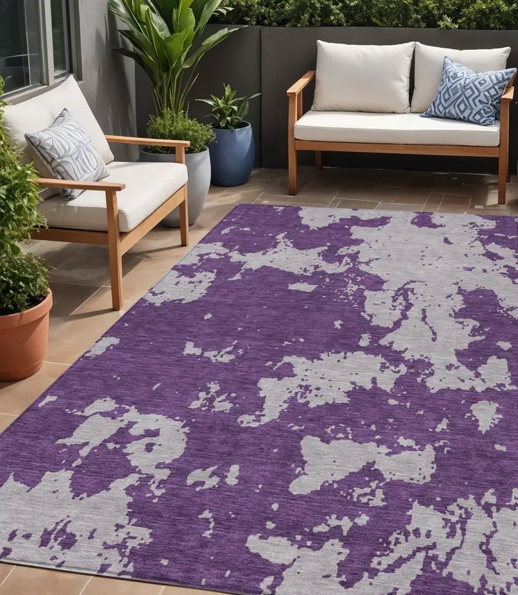 5' X 8' Purple And Lavender Abstract Washable Indoor Outdoor Area Rug