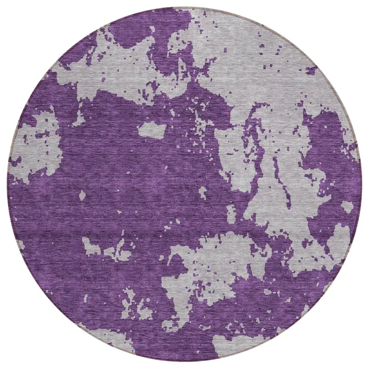 8' Purple And Lavender Round Abstract Washable Indoor Outdoor Area Rug