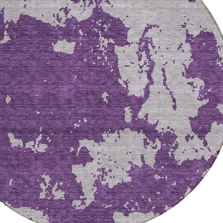 8' Purple And Lavender Round Abstract Washable Indoor Outdoor Area Rug