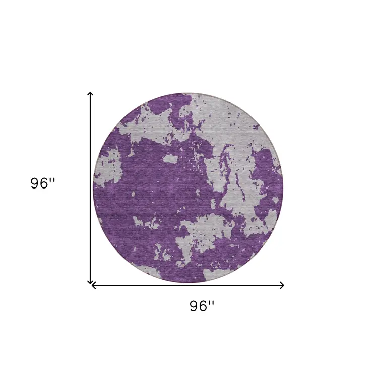 8' Purple And Lavender Round Abstract Washable Indoor Outdoor Area Rug