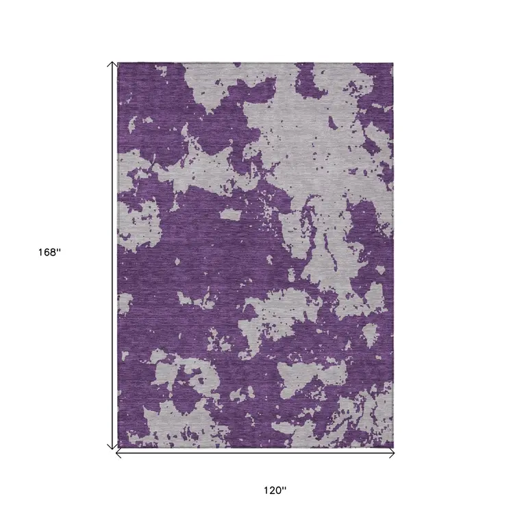 10' X 14' Purple And Lavender Abstract Washable Indoor Outdoor Area Rug