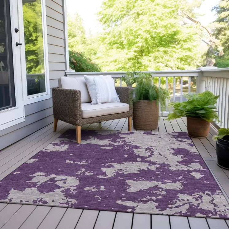 10' X 14' Purple And Lavender Abstract Washable Indoor Outdoor Area Rug