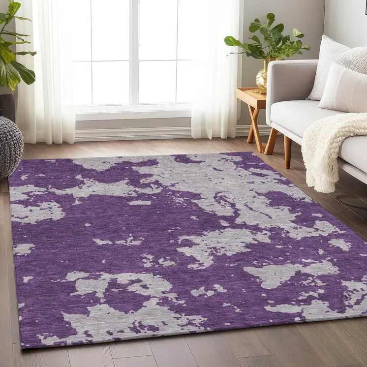 10' X 14' Purple And Lavender Abstract Washable Indoor Outdoor Area Rug
