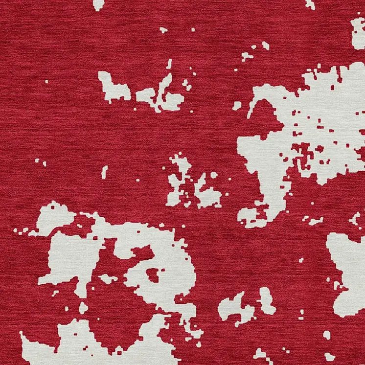 3' X 5' Red And Ivory Abstract Washable Indoor Outdoor Area Rug