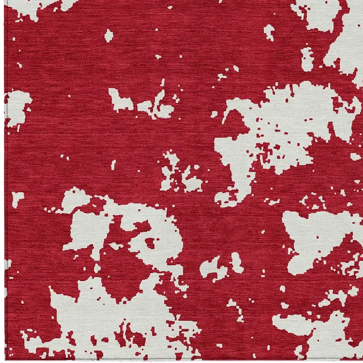 8' X 10' Red And Ivory Abstract Washable Indoor Outdoor Area Rug