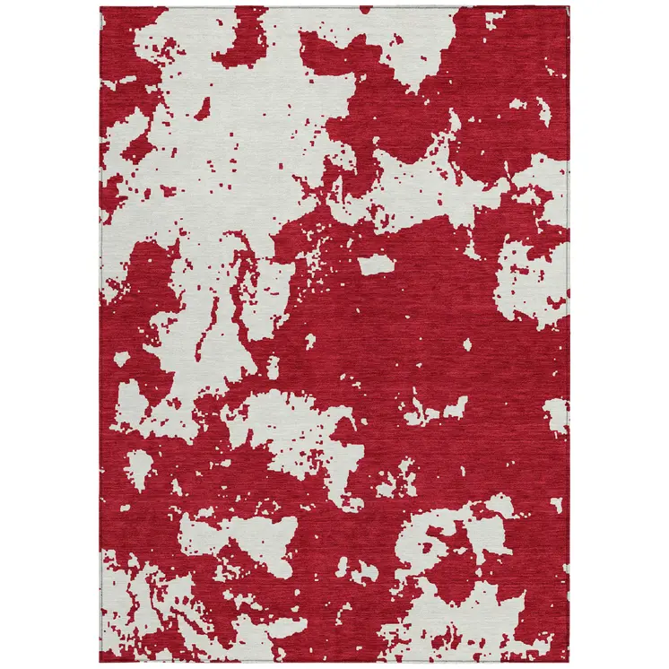 9' X 12' Red And Ivory Abstract Washable Indoor Outdoor Area Rug