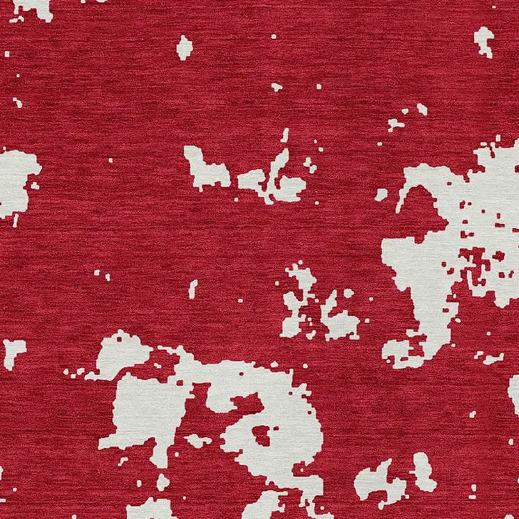 9' X 12' Red And Ivory Abstract Washable Indoor Outdoor Area Rug