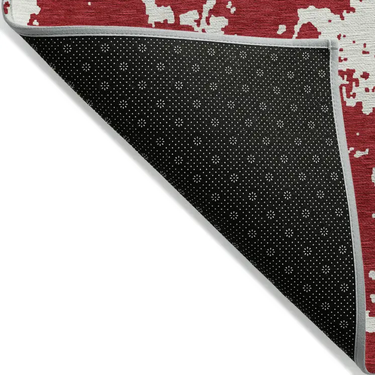 10' X 14' Red And Ivory Abstract Washable Indoor Outdoor Area Rug