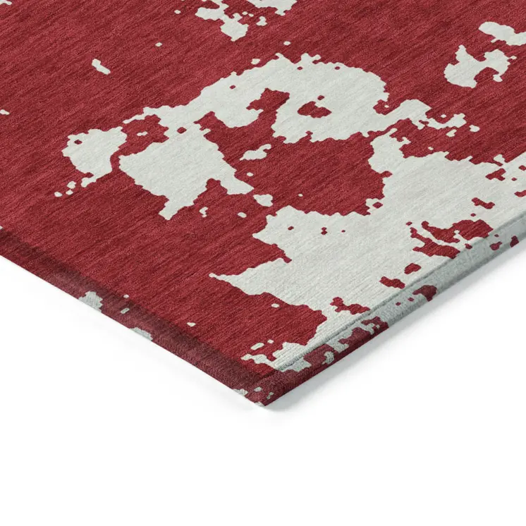 10' X 14' Red And Ivory Abstract Washable Indoor Outdoor Area Rug