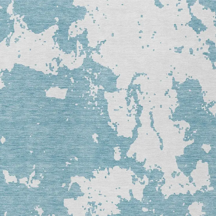 3' X 5' Sky Blue And Ivory Abstract Washable Indoor Outdoor Area Rug