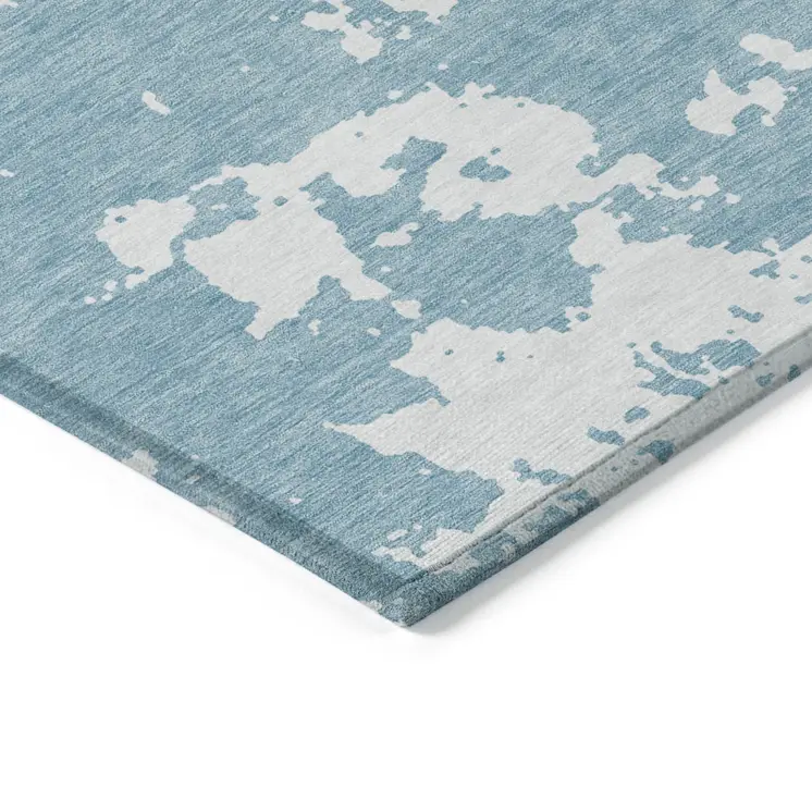 5' X 8' Sky Blue And Ivory Abstract Washable Indoor Outdoor Area Rug