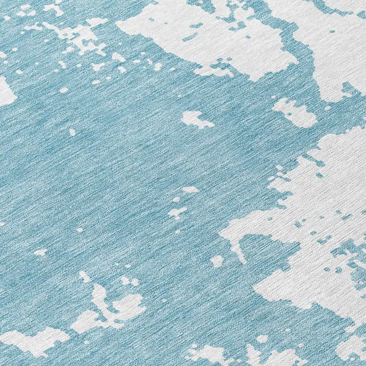 8' Sky Blue And Ivory Round Abstract Washable Indoor Outdoor Area Rug
