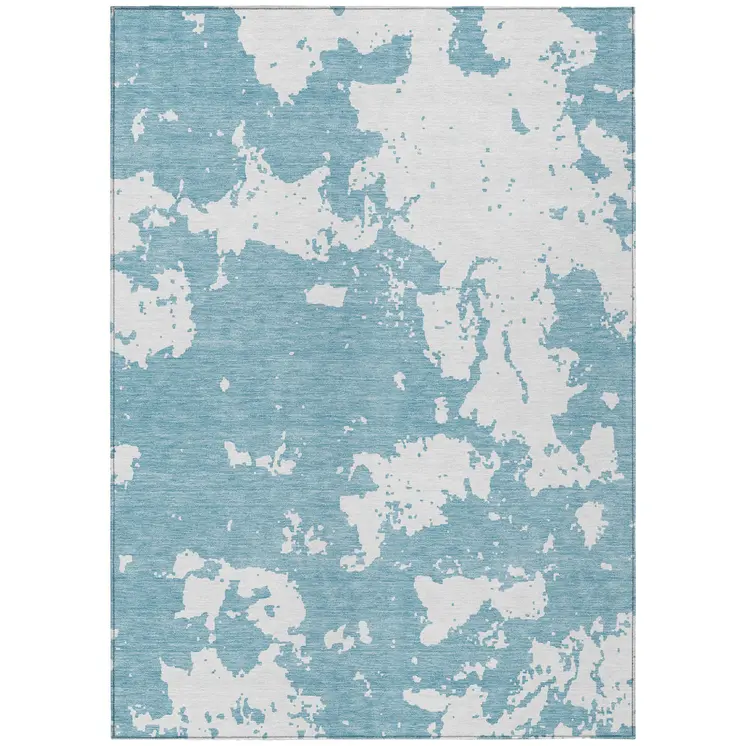 9' X 12' Sky Blue And Ivory Abstract Washable Indoor Outdoor Area Rug