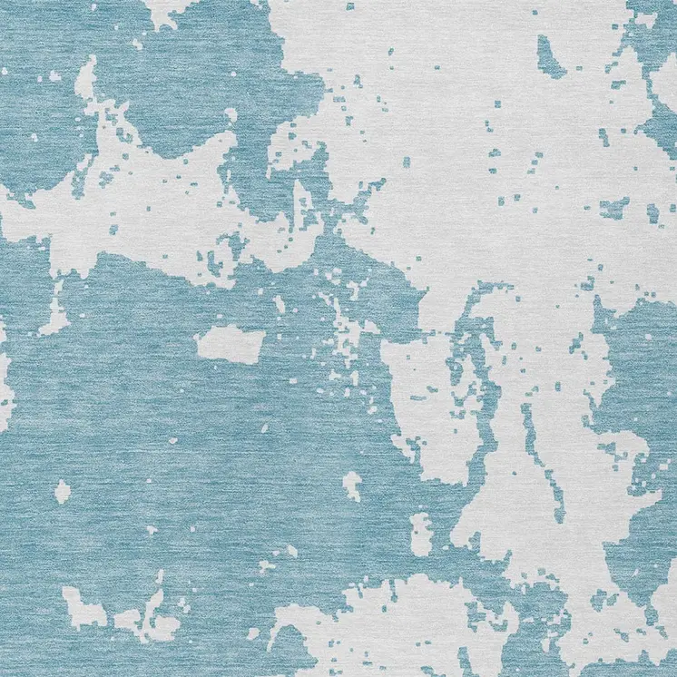 9' X 12' Sky Blue And Ivory Abstract Washable Indoor Outdoor Area Rug