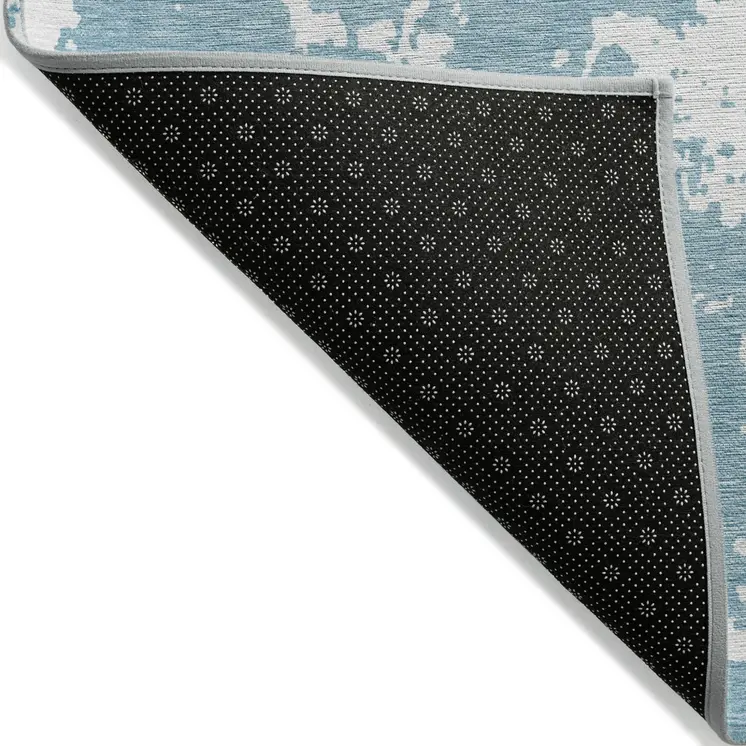 10' X 14' Sky Blue And Ivory Abstract Washable Indoor Outdoor Area Rug