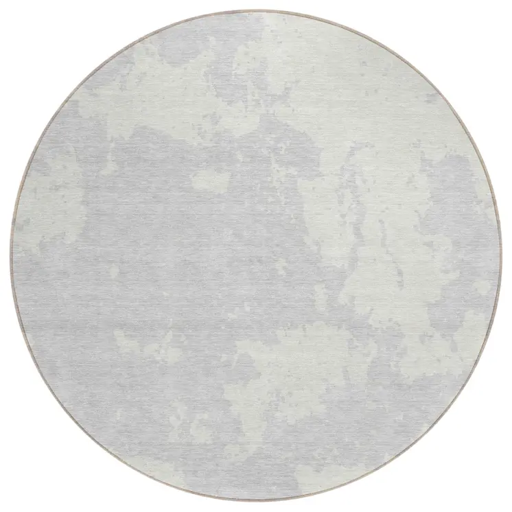 8' Silver And Gray Round Abstract Washable Indoor Outdoor Area Rug