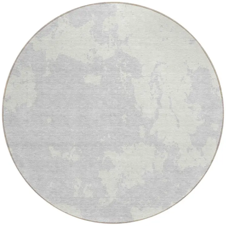8' Silver And Gray Round Abstract Washable Indoor Outdoor Area Rug
