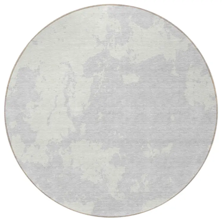 8' Silver And Gray Round Abstract Washable Indoor Outdoor Area Rug