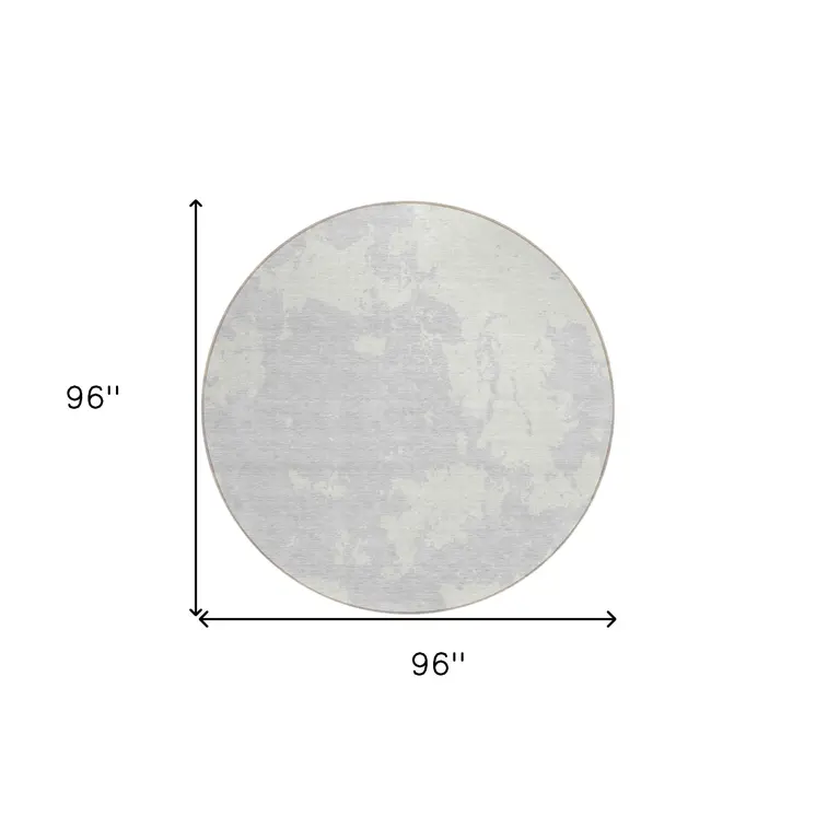 8' Silver And Gray Round Abstract Washable Indoor Outdoor Area Rug