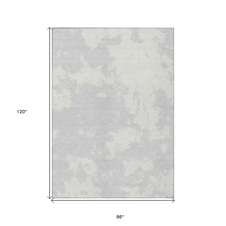 8' X 10' Silver And Gray Abstract Washable Indoor Outdoor Area Rug