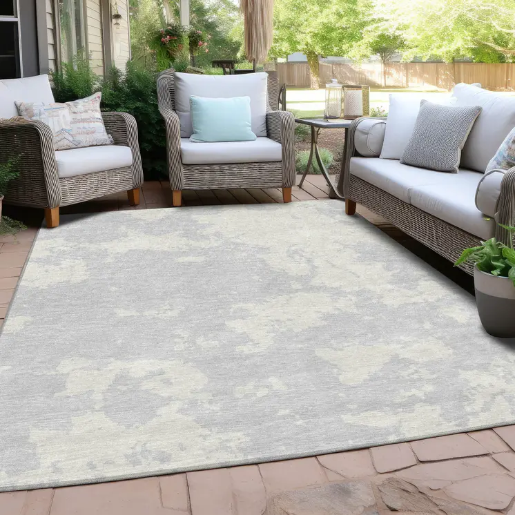8' X 10' Silver And Gray Abstract Washable Indoor Outdoor Area Rug