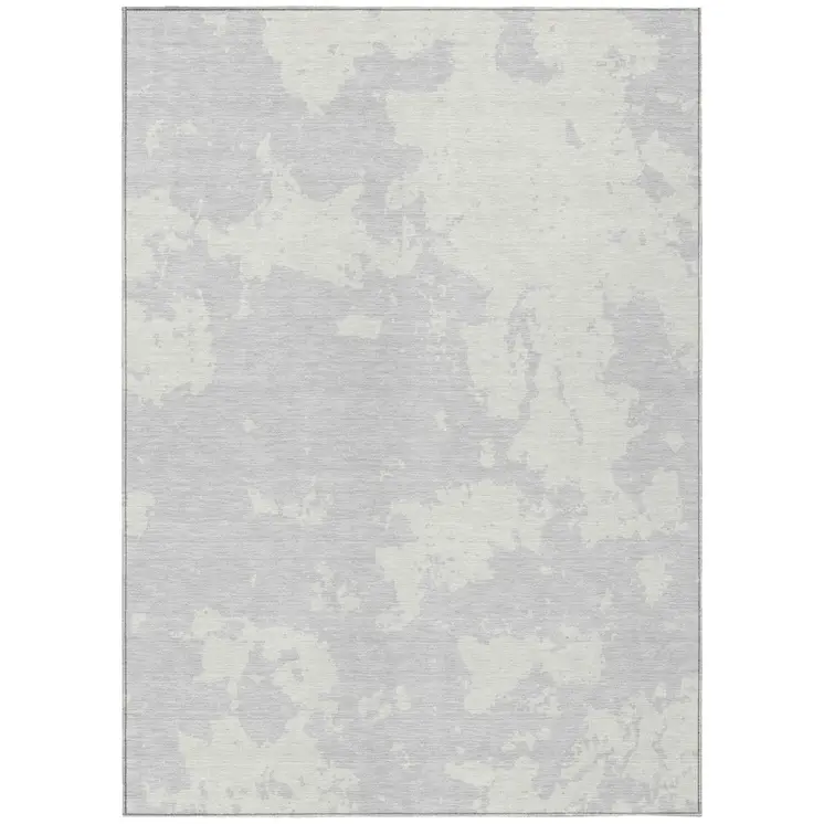 8' X 10' Silver And Gray Abstract Washable Indoor Outdoor Area Rug