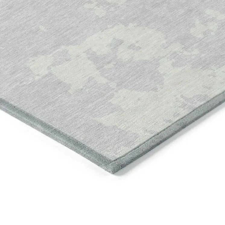 8' X 10' Silver And Gray Abstract Washable Indoor Outdoor Area Rug