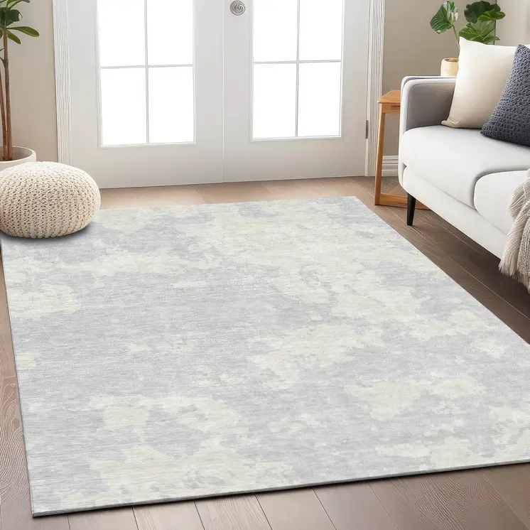 8' X 10' Silver And Gray Abstract Washable Indoor Outdoor Area Rug