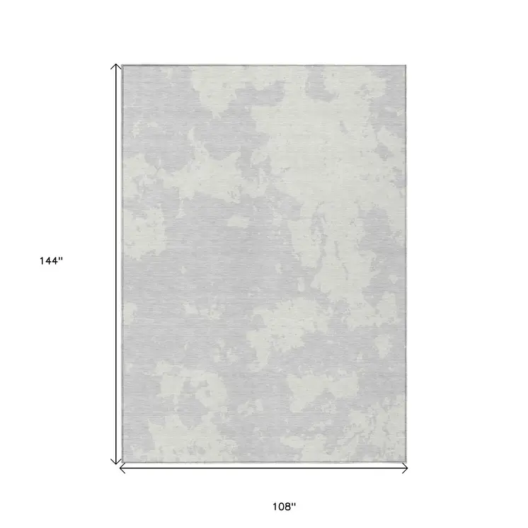 9' X 12' Silver And Gray Abstract Washable Indoor Outdoor Area Rug