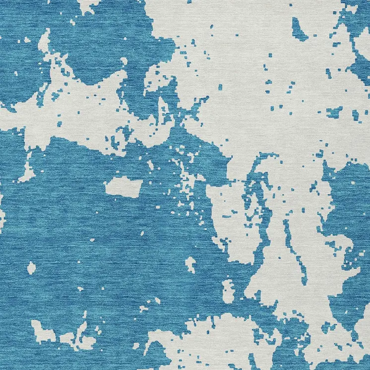 3' X 5' Teal Blue And Ivory Abstract Washable Indoor Outdoor Area Rug
