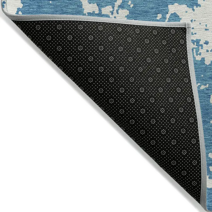5' X 8' Teal Blue And Ivory Abstract Washable Indoor Outdoor Area Rug