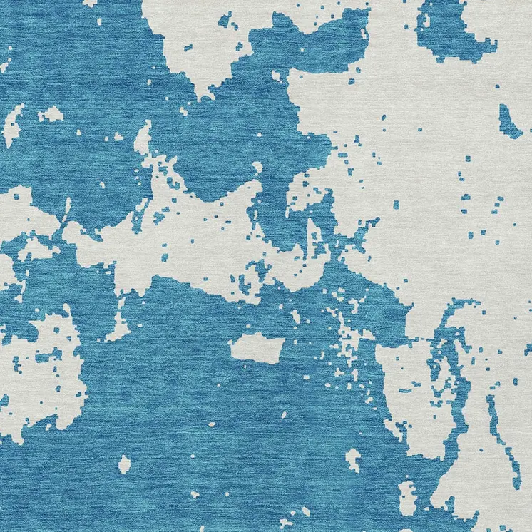 8' X 10' Teal Blue And Ivory Abstract Washable Indoor Outdoor Area Rug