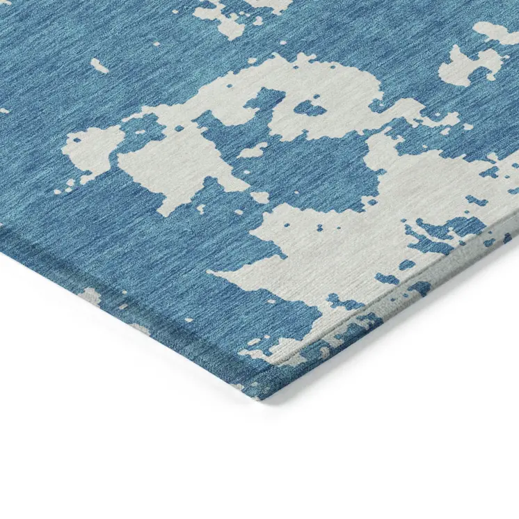 10' X 14' Teal Blue And Ivory Abstract Washable Indoor Outdoor Area Rug