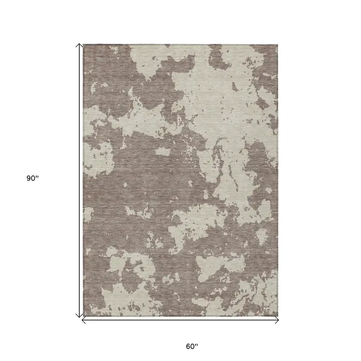 5' X 8' Taupe And Beige Abstract Washable Indoor Outdoor Area Rug
