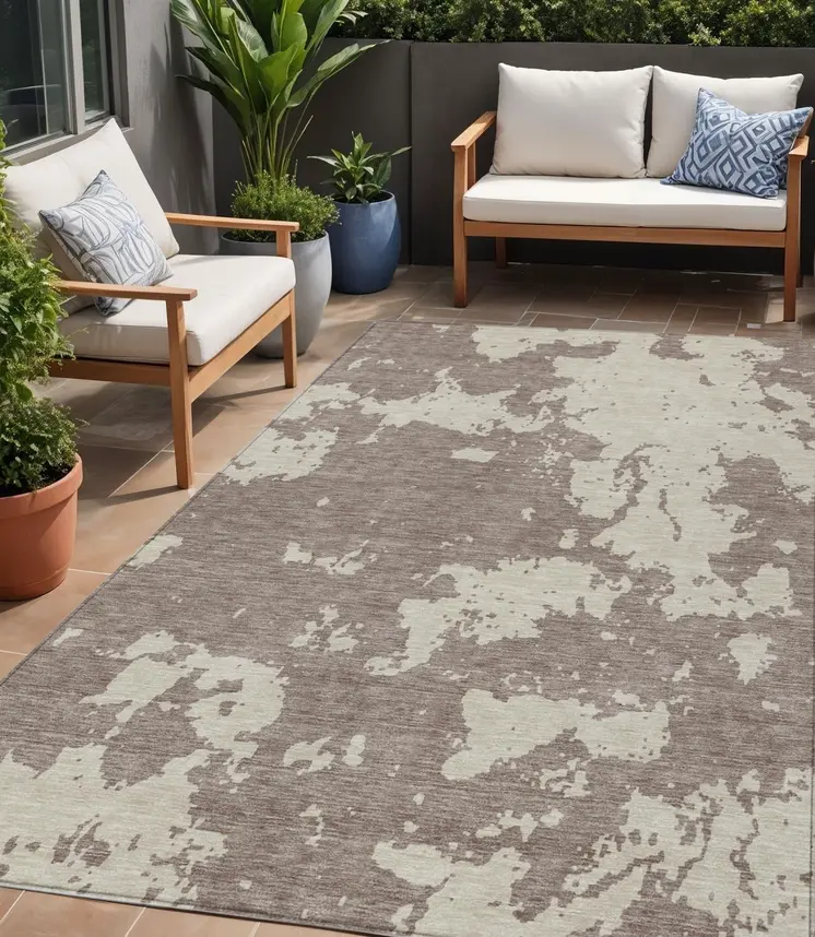 5' X 8' Taupe And Beige Abstract Washable Indoor Outdoor Area Rug