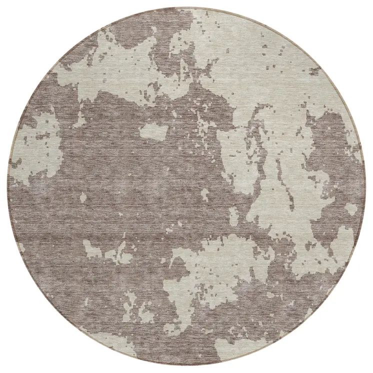 8' Taupe And Beige Round Abstract Washable Indoor Outdoor Area Rug