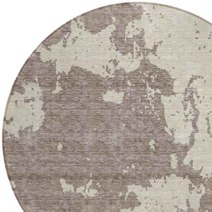 8' Taupe And Beige Round Abstract Washable Indoor Outdoor Area Rug