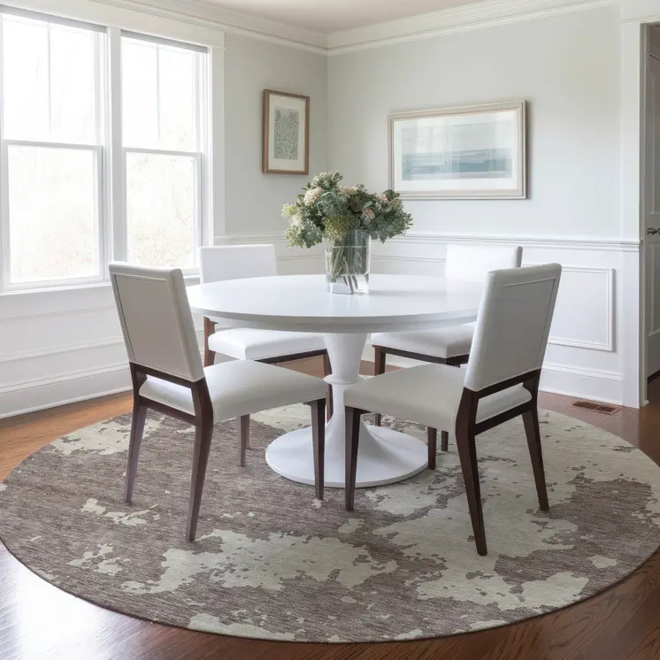 8' Taupe And Beige Round Abstract Washable Indoor Outdoor Area Rug