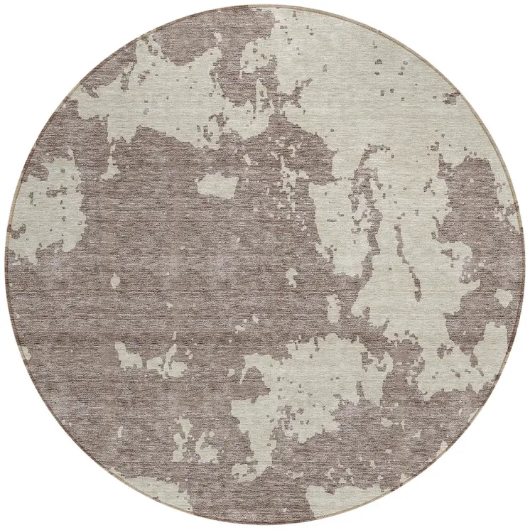 8' Taupe And Beige Round Abstract Washable Indoor Outdoor Area Rug