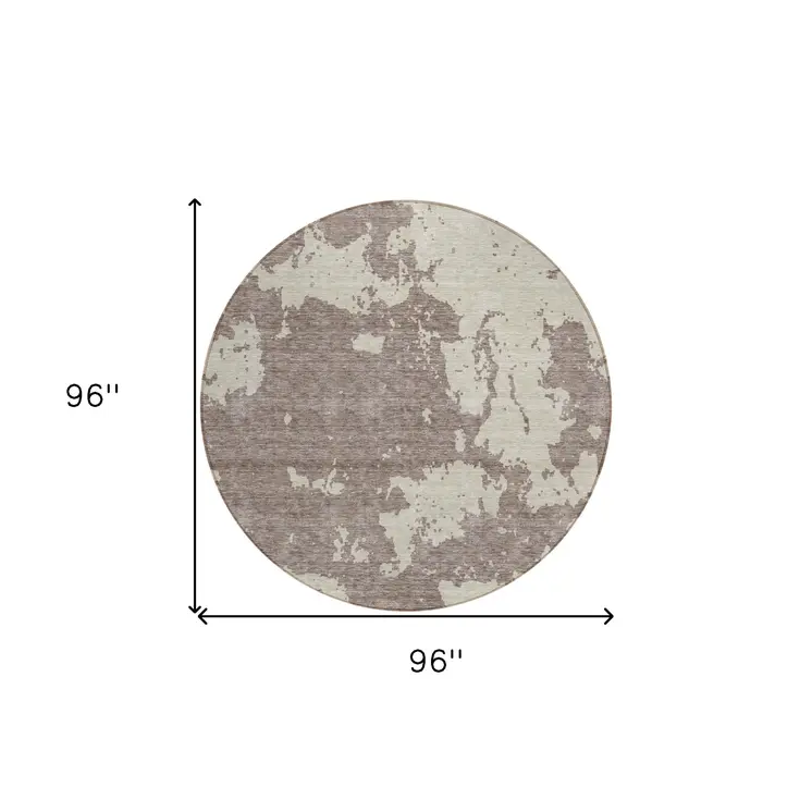 8' Taupe And Beige Round Abstract Washable Indoor Outdoor Area Rug