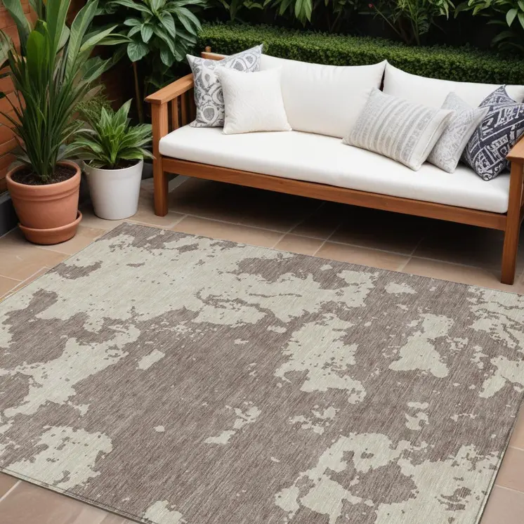10' X 14' Taupe And Beige Abstract Washable Indoor Outdoor Area Rug