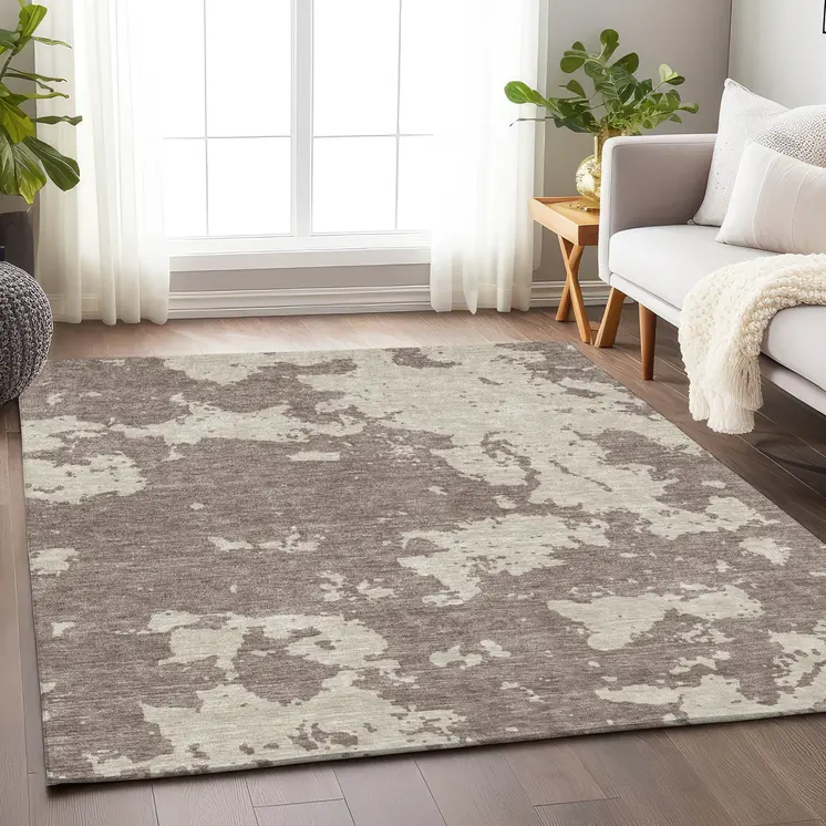 10' X 14' Taupe And Beige Abstract Washable Indoor Outdoor Area Rug