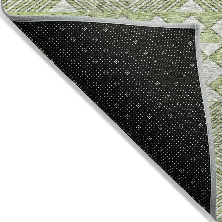 3' X 5' Artichoke Green And Ivory Geometric Washable Indoor Outdoor Area Rug