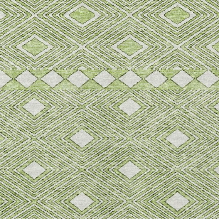 3' X 5' Artichoke Green And Ivory Geometric Washable Indoor Outdoor Area Rug