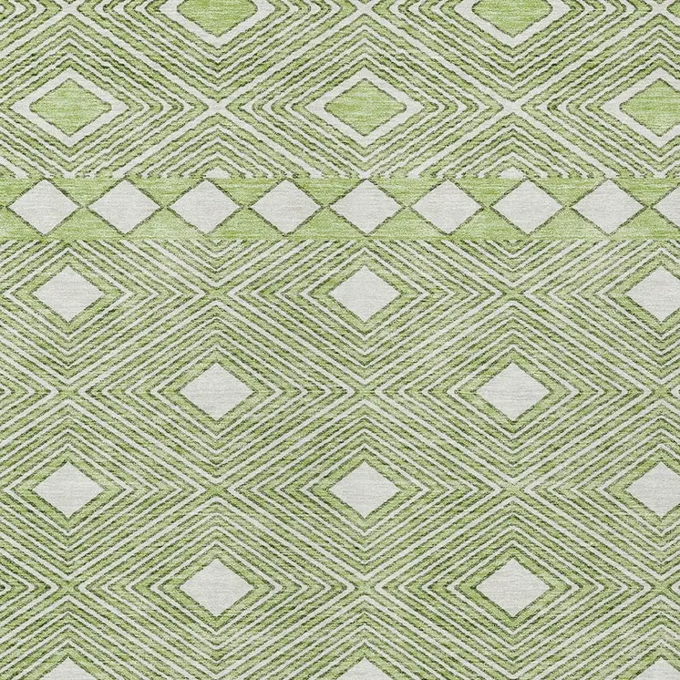 5' X 8' Artichoke Green And Ivory Geometric Washable Indoor Outdoor Area Rug
