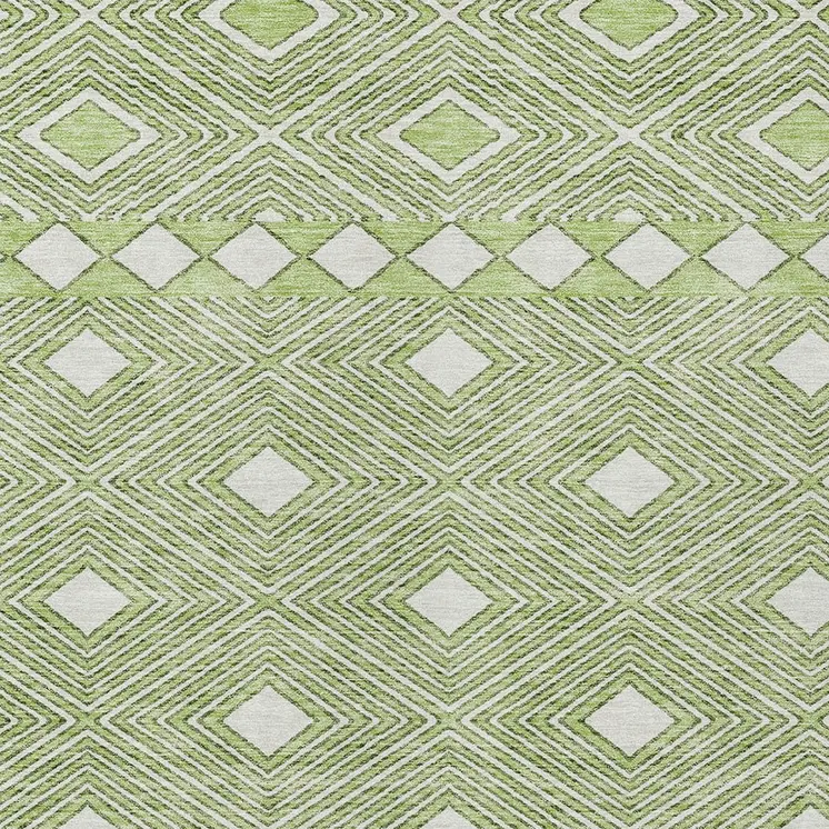 8' X 10' Artichoke Green And Ivory Geometric Washable Indoor Outdoor Area Rug